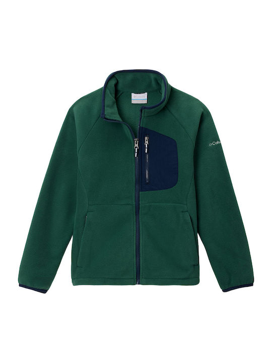 Kids Cardigan Fleece Rain Forest/collegiate Navy Fast Trek