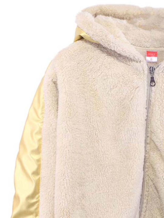 Kids Cardigan Fur with Hood Beige