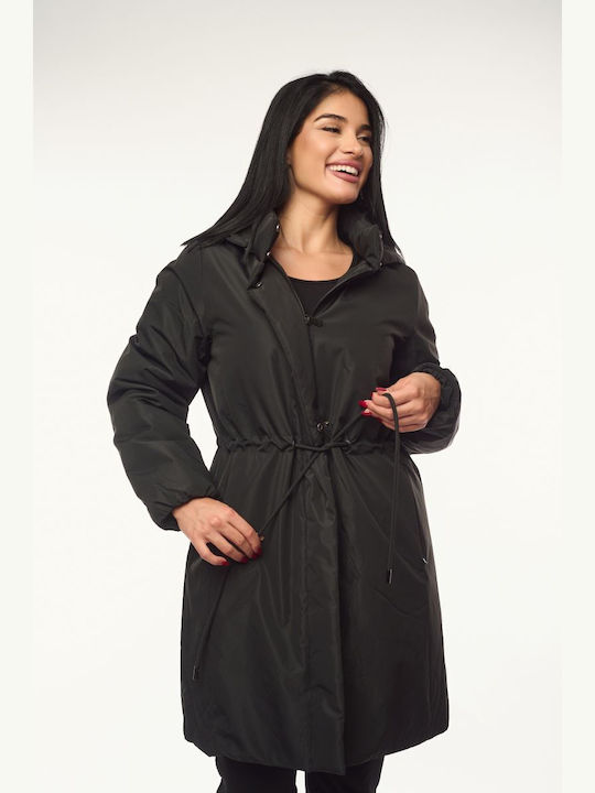 Women's Long Lifestyle Jacket for Winter with Hood Black