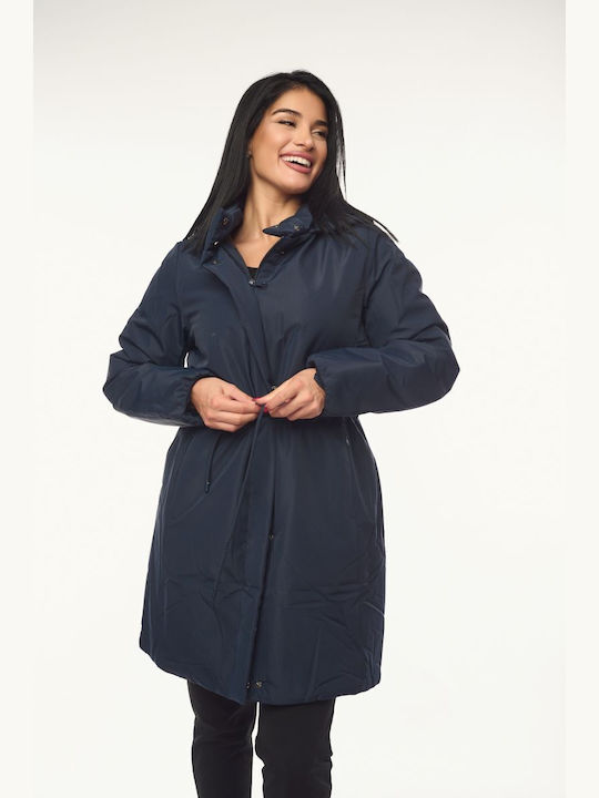 Women's Long Lifestyle Jacket for Winter with Hood Blue