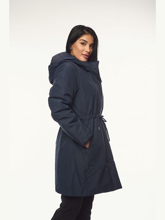 Women's Long Lifestyle Jacket for Winter with Hood Blue