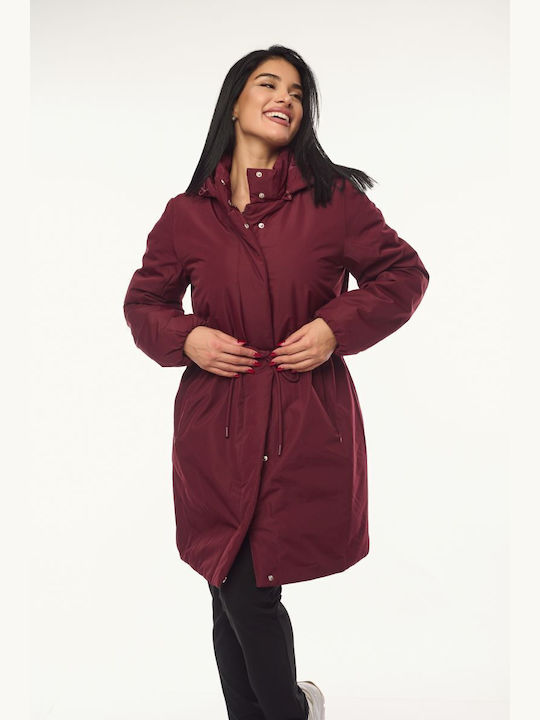 Women's Long Lifestyle Jacket for Winter with Hood Burgundy