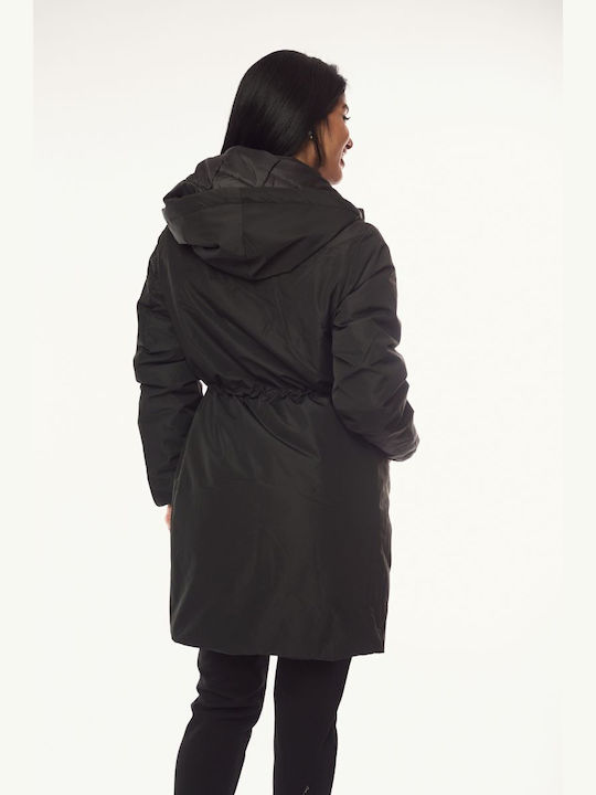 Women's Long Lifestyle Jacket for Winter with Hood Black