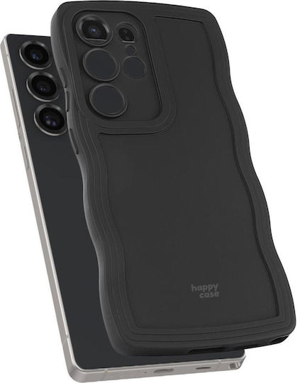 HappyCase Wavy Umschlag Rückseite Silikon mit Band Schwarz (Galaxy S25 Ultra,Samsung S25 Ultra)
