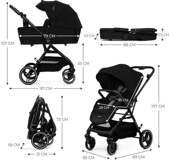 Kinderkraft Yoxi Reglabil 2 în 1 Cărucior pentru copii Potrivit pentru Nou-născut negru pur 11kg