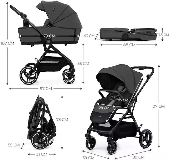 Kinderkraft Yoxi Adjustable 2 in 1 Baby Stroller Suitable for Newborn Moonlight Grey 11kg