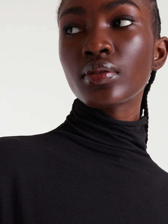 Winter Women's Blouse Turtleneck Long Sleeve Black