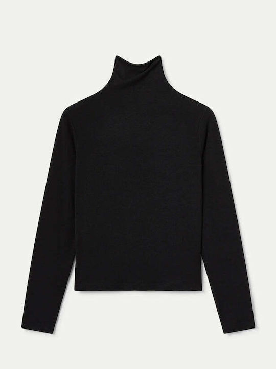 Winter Women's Blouse Turtleneck Long Sleeve Black