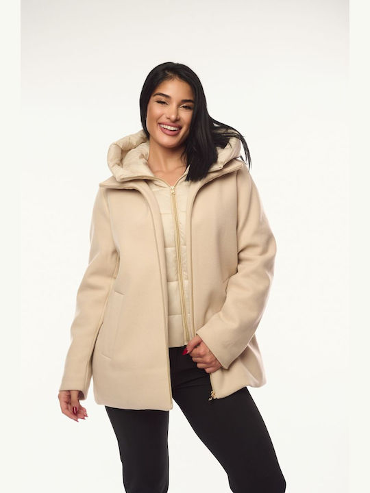 Women's Ecru Coat with Hood