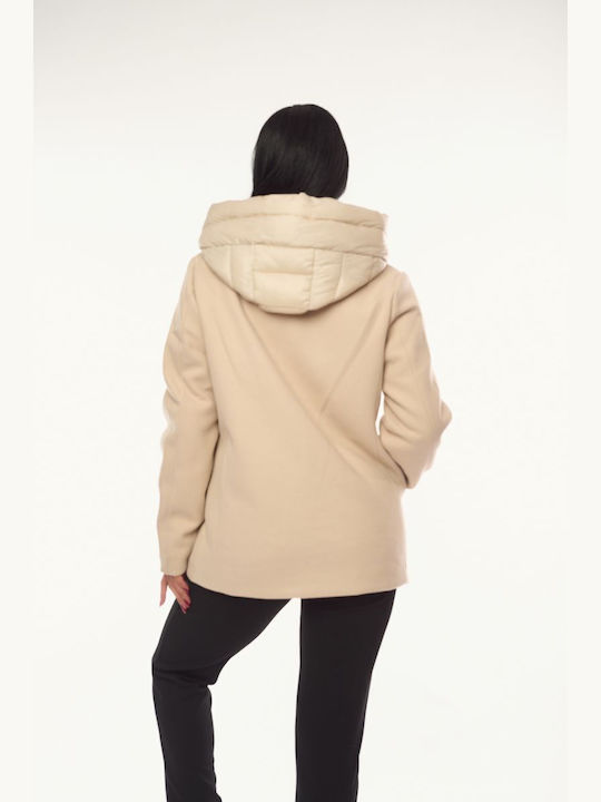 Women's Ecru Coat with Hood
