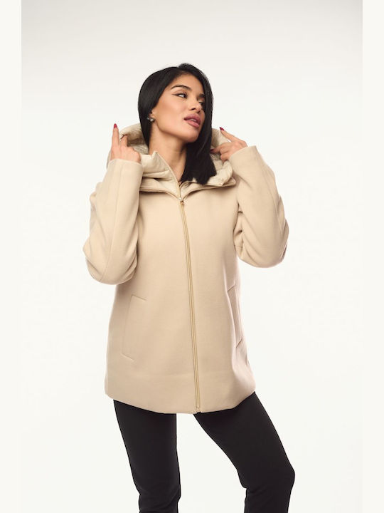 Women's Ecru Coat with Hood
