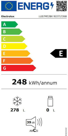 Electrolux Eingebaut Aufrechter Gefrierschrank 278Es NoFrost