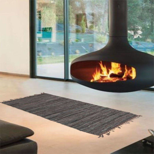 San Lorentzo Leather Flat 1372A Rug Outdoor Rectangular Leather with Fringes Grey
