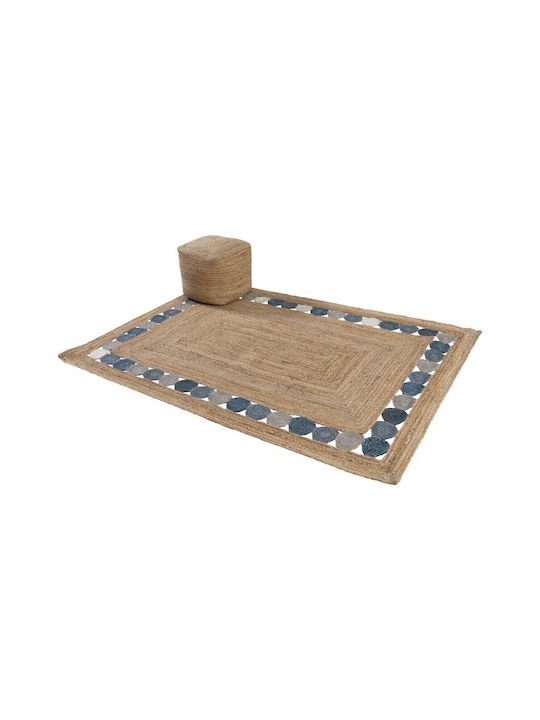 Handmade Rug Rectangular Summer from Jute Natural Navy