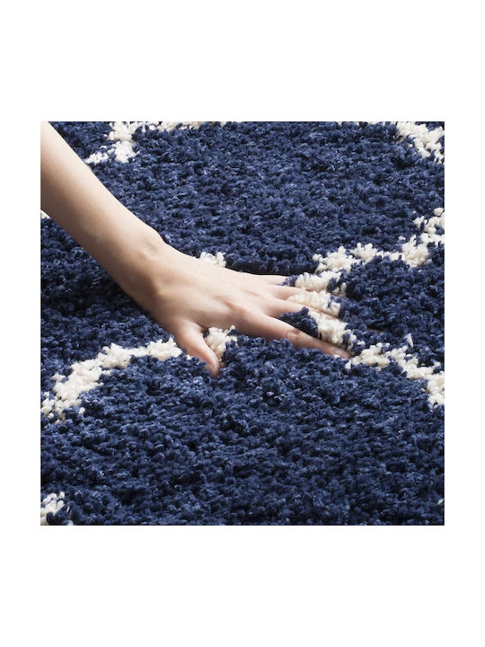 Saray Home Moroccan Wooven Χαλί Ορθογώνιο Shaggy Μπλε / Ιβουάρ 200x300cm