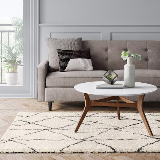 Saray Home Moroccan Eyelash Χαλί Ορθογώνιο Shaggy Ιβουάρ Μαύρο 160x220cm