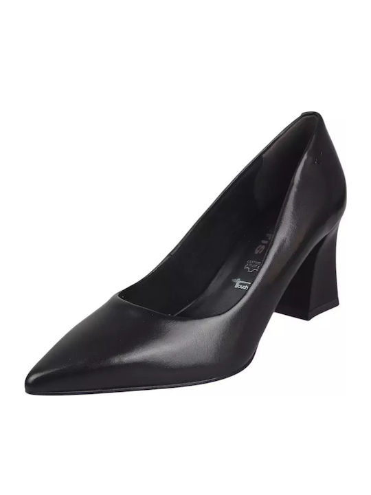 Leather Pointed Toe Black Medium Heels