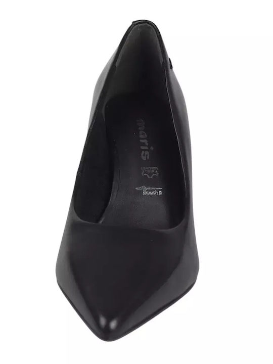 Leather Pointed Toe Black Medium Heels