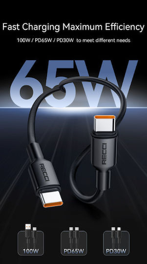 Recci Braided USB 2.0 Cablu USB-C bărbătesc - USB-C 65W Negru 1.2m (RS46CC)