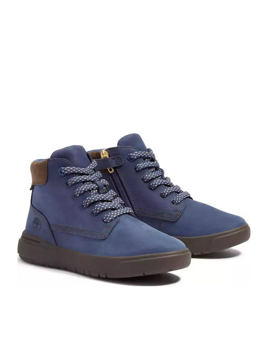 Seneca Bay Mid Anatomical Leather Kids Boots with Laces Blue