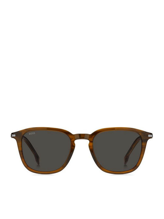Boss Men's Sunglasses with Brown Plastic Frame and Gray Lens BOSS 1845/S EX4/IR