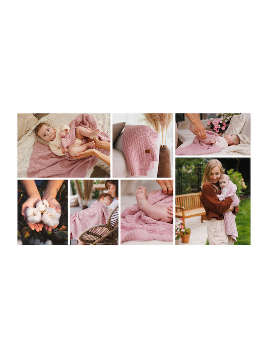 Babyono Κουβέρτα Αγκαλιάς & Λίκνου Πλεκτή Ροζ 75x100εκ.