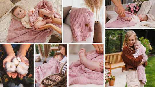 Babyono Decke Wickeltücher für Kinderzimmer Gestrickt Rosa 75x100cm