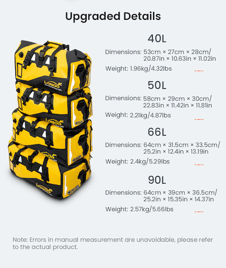 Loboo Waterproof Motorcycle Tail Bag 66lt Yellow
