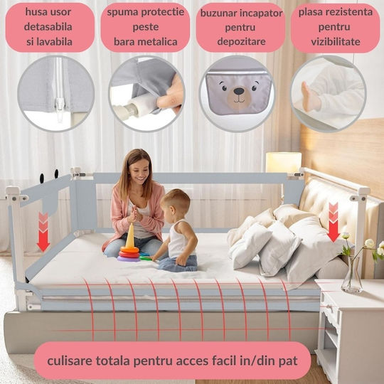 Kidizi Bară de protecție pentru pat Montaj simplu în Culoare Gri 200εκ. 3buc