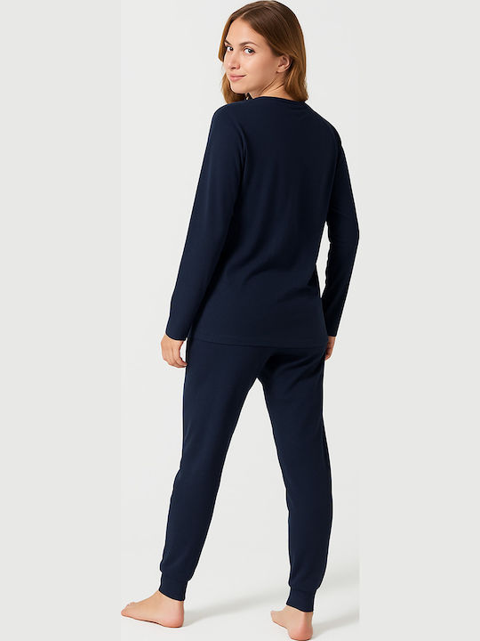 Cherry Winter Damen Pyjama-Set Navy - Dark Blue
