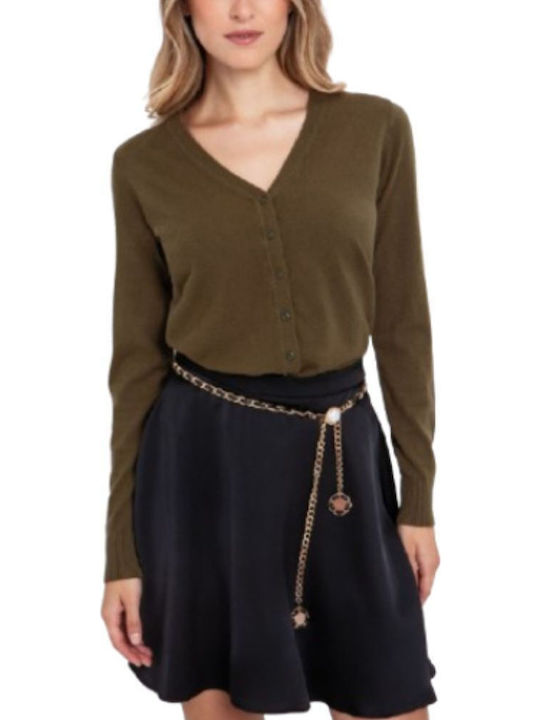 Women's Knitted Cardigan with Buttons Olive Green