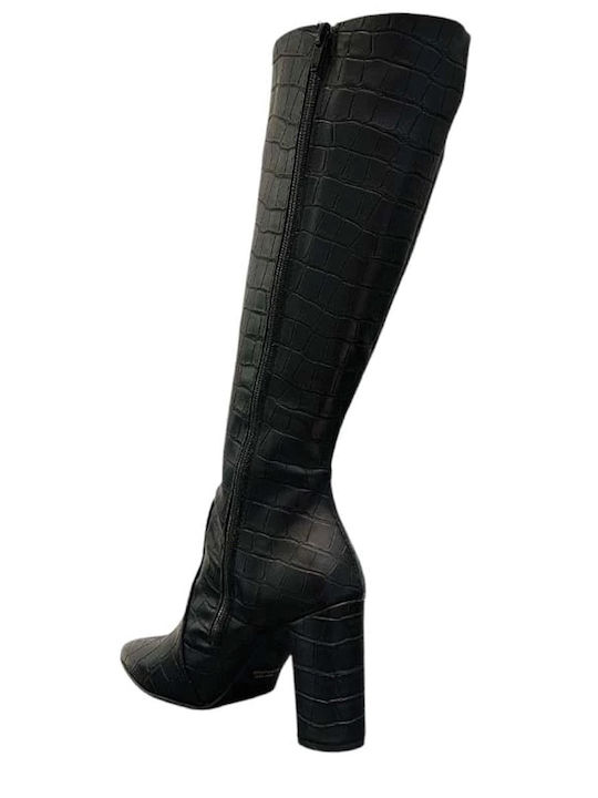 Leather High Heel Women's Boots Black