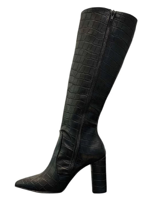 Leather High Heel Women's Boots Black