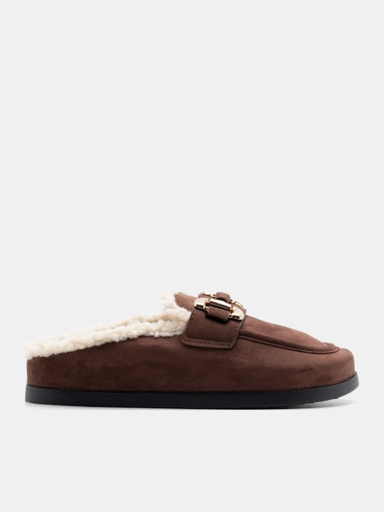 Winter Women's Slippers with Fur Brown