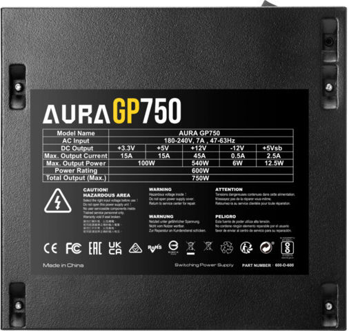 Gamdias Aura GP750 750W Μαύρο Τροφοδοτικό Υπολογιστή Full Wired