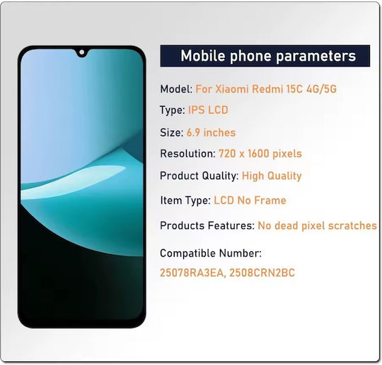 Οθόνη mit Touch-Mechanismus für Xiaomi Redmi 15C 5G (Schwarz)