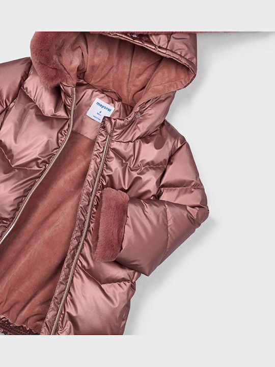 Kids' Quilted Jacket Long with Hood Pink