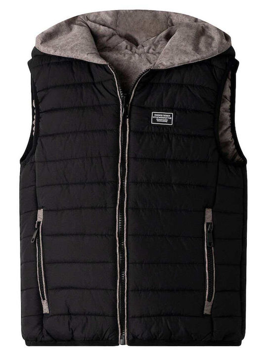 Kids' Quilted Jacket Sleeveless Double Sided with Hood Μαύρο Γκρί