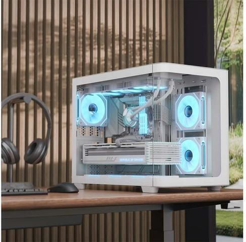 Aerocool P300C Gaming Mini-Turm Computergehäuse mit Seitenfenster und ARGB-Beleuchtung Weiß