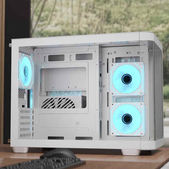 Aerocool P300C Gaming Mini-Turm Computergehäuse mit Seitenfenster und ARGB-Beleuchtung Weiß