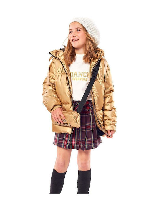 Kinder Steppjacke Kurz mit Kapuze Gold