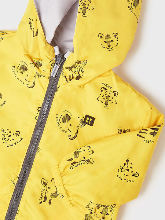 Kids' Sports Jacket Short Windproof with Hood Yellow
