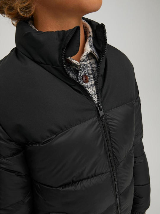 Kids' Quilted Jacket Long Windproof Black