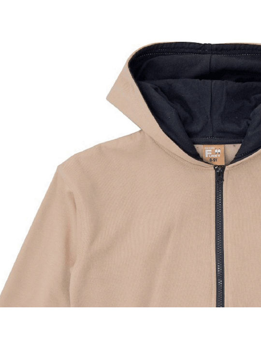 Kids Sweatshirt Cardigan Cotton with Hood Beige