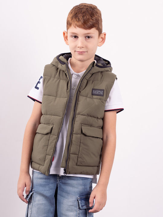 Kinder Freizeitjacke Ärmellos mit Kapuze Khaki