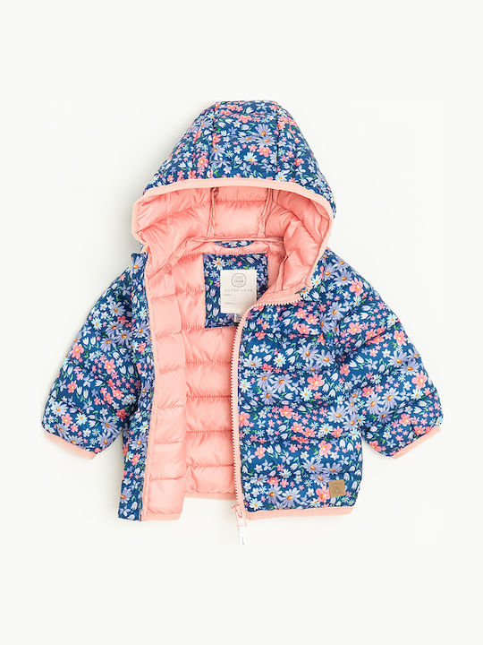 Kids Quilted Short Coat with Hood Navy Blue