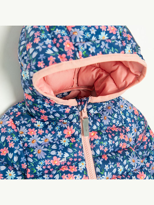 Kids Quilted Short Coat with Hood Navy Blue