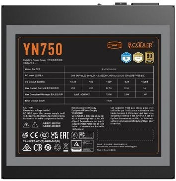 PCCOOLER YN750 750W Negru Sursă de Alimentare Calculator Complet modular 80 Plus Gold