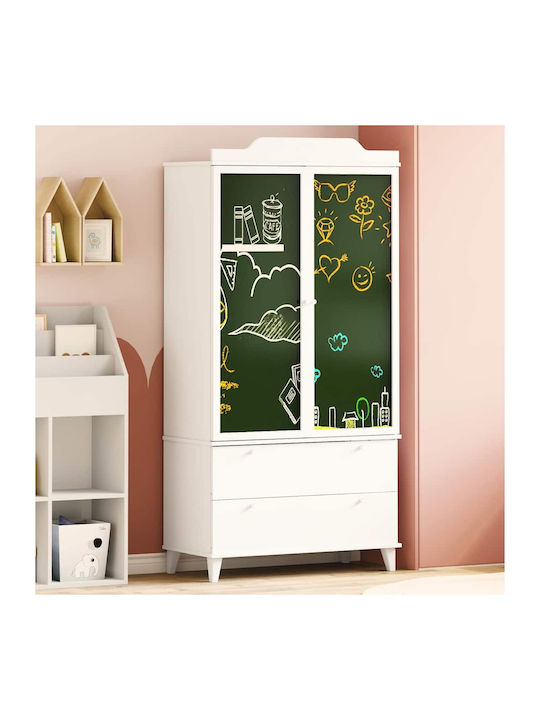 Δίφυλλη Ντουλάπα με 2 Συρτάρια Λευκή 90x45x180cm Δίφυλλη Ντουλάπα με 2 Συρτάρια Λευκή 90x45x180cm