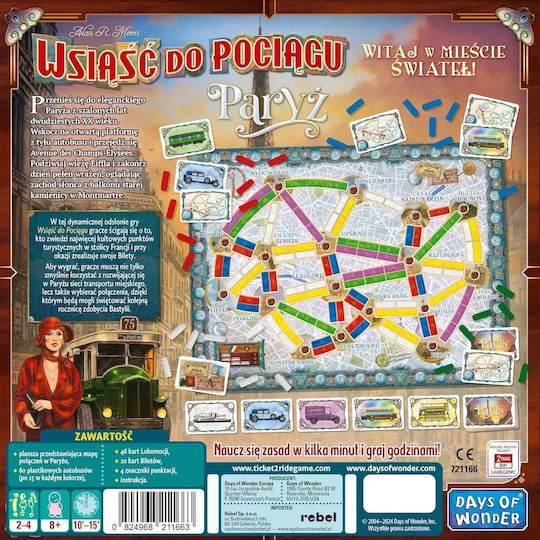 Board Game Ticket to Ride: Paris for 2-4 Players 8+ Years Old (PL) Rebel Games